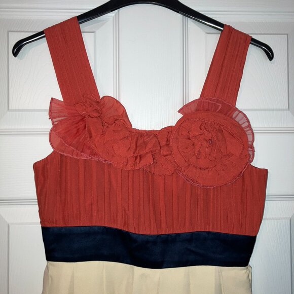 BCBGMaxAzria: Coral, navy and cream cocktail dress (size 4) - Picture 2 of 14
